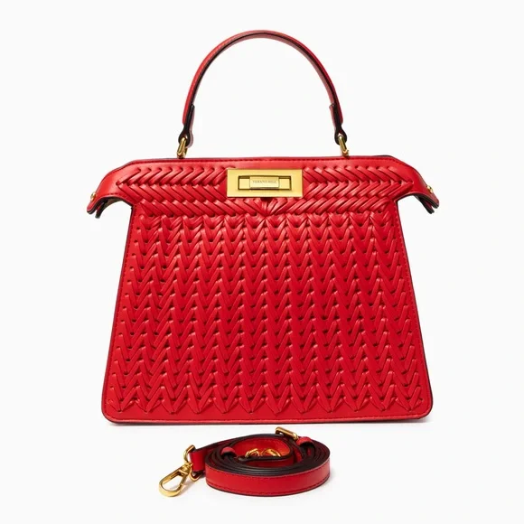 Vibrant Red Designer Stunning Luxe High End Structured Woven Bag (Emily in Paris - Picture 8 of 17